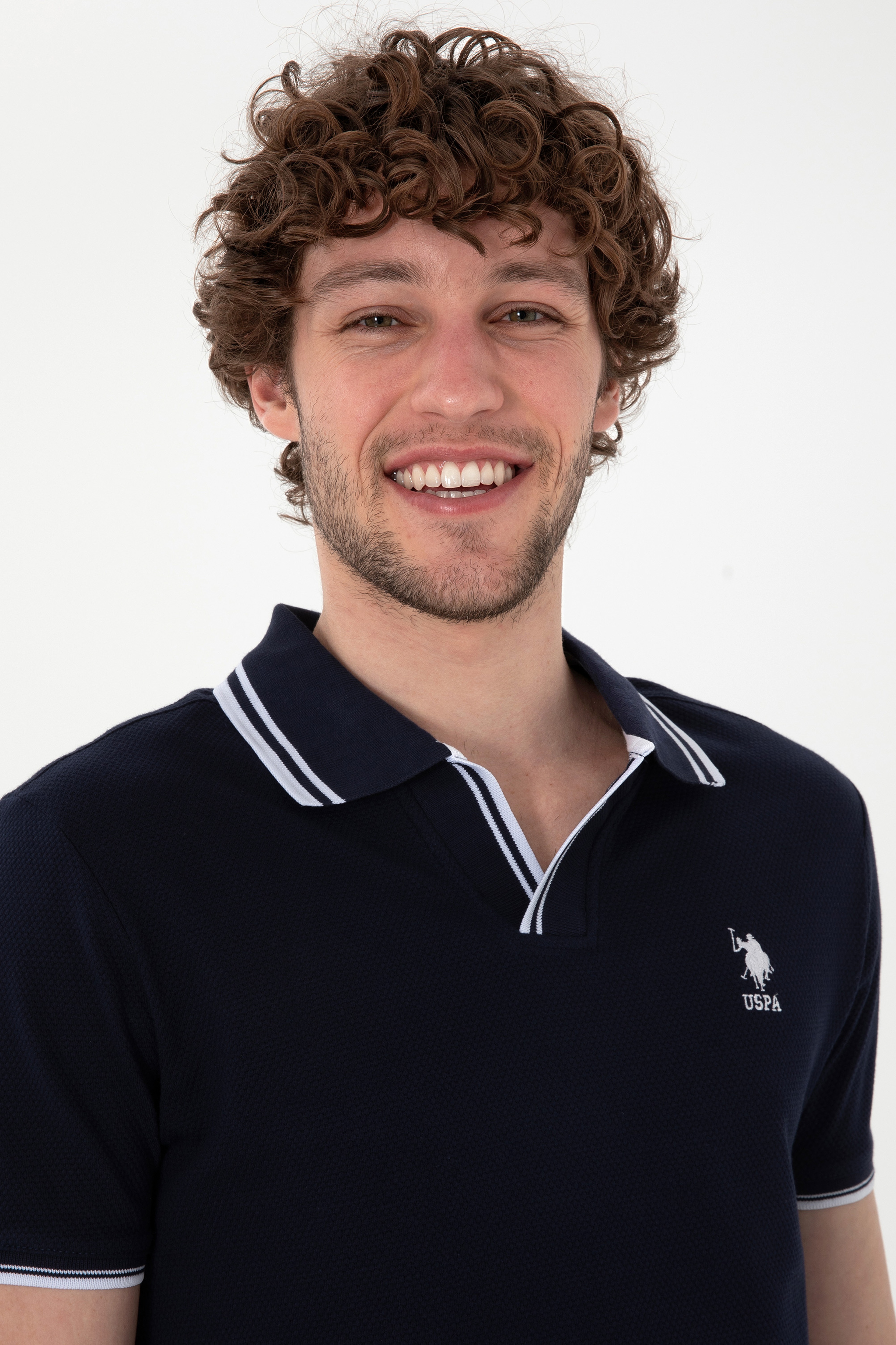 Erkek Slim Fit Polo Yaka Lacivert Tişört - Image 2