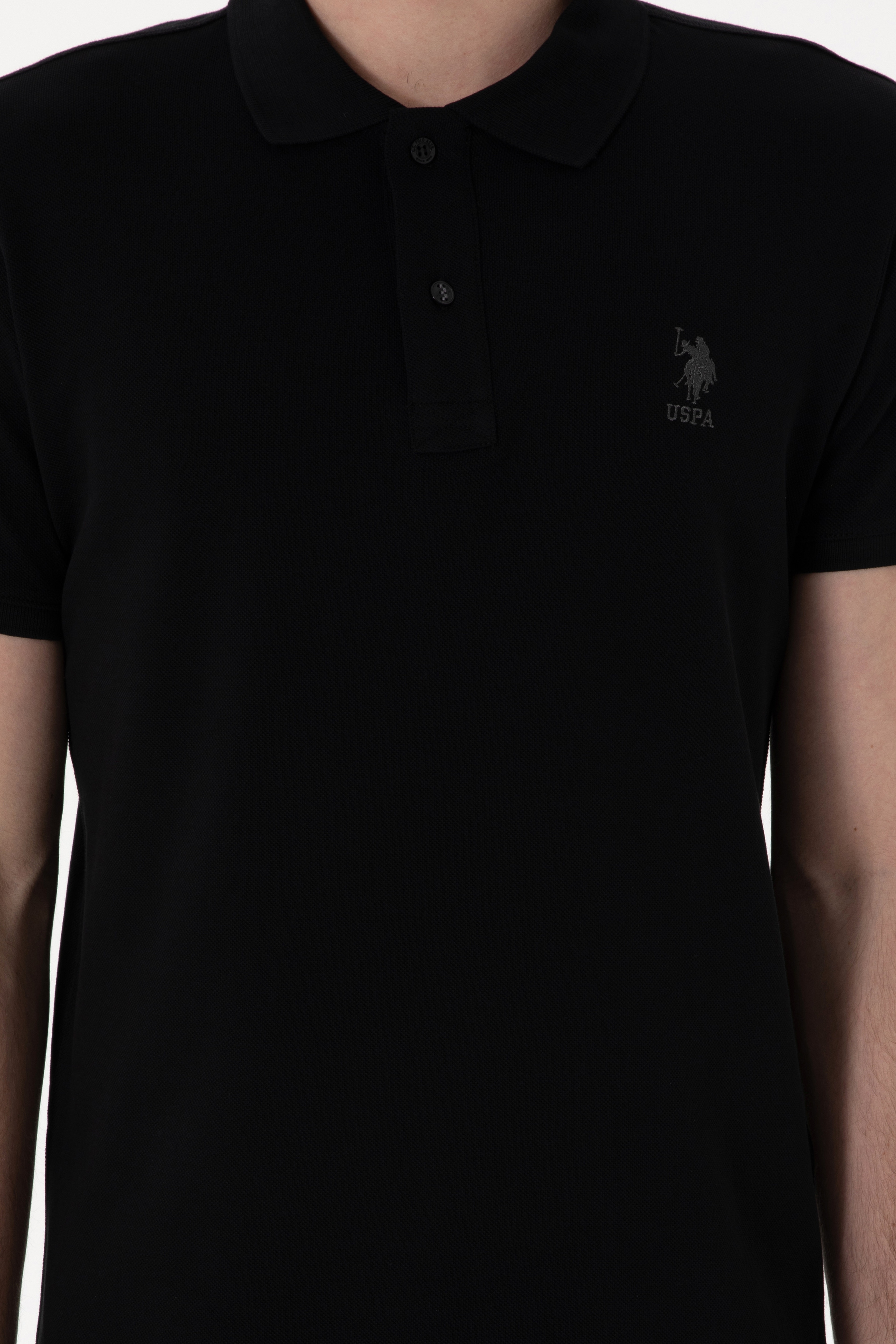 Erkek Slim Fit Polo Yaka Siyah Basic Tişört - Image 6