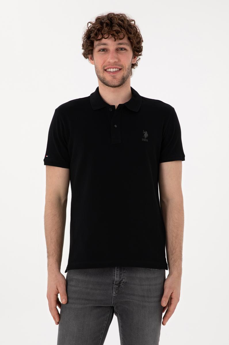 Erkek Slim Fit Polo Yaka Siyah Basic Tişört