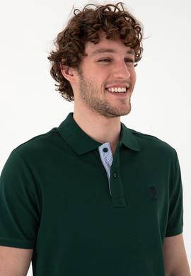 Erkek Regular Fit Polo Yaka Koyu Yeşil Basic Tişört - 50298031268