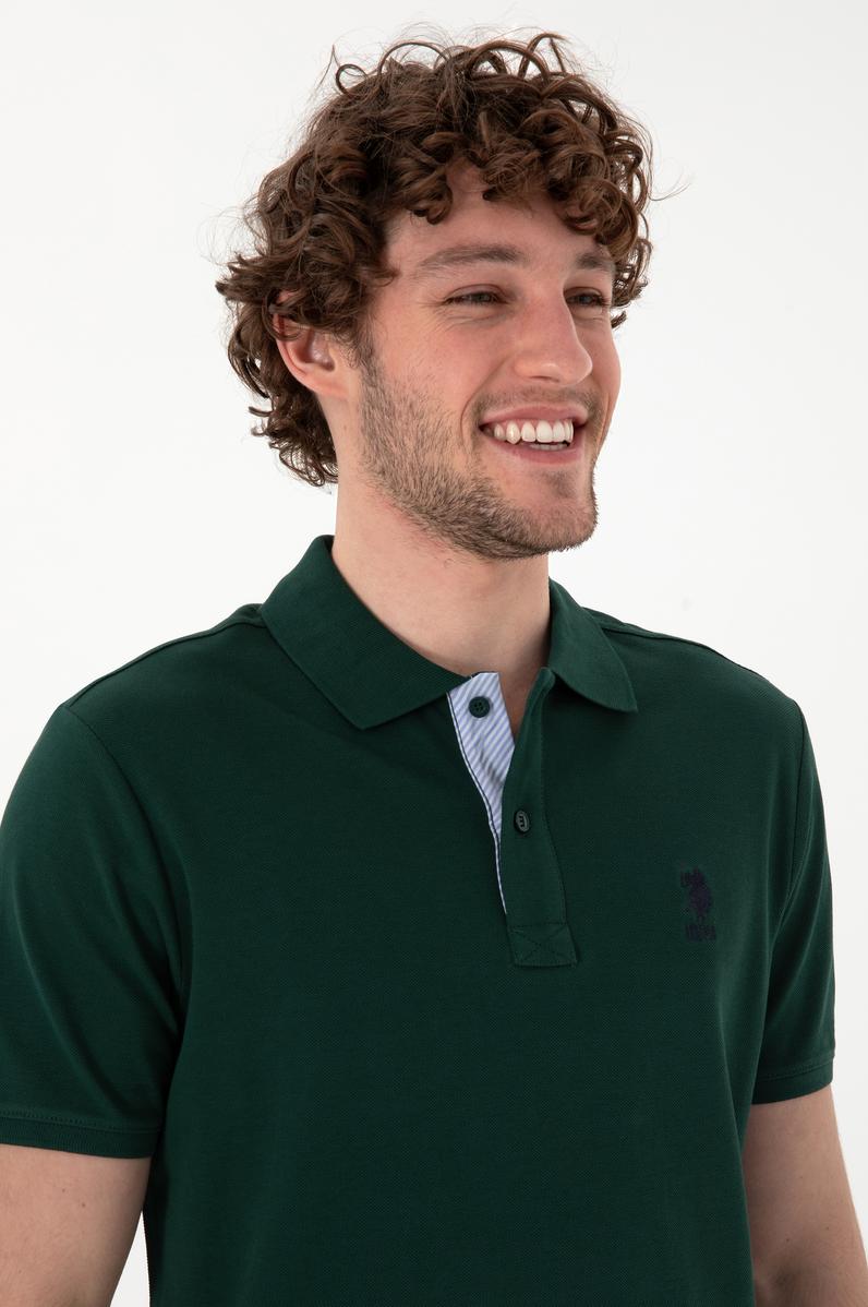 Erkek Regular Fit Polo Yaka Koyu Yeşil Basic Tişört
