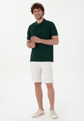 Erkek Regular Fit Polo Yaka Koyu Yeşil Basic Tişört - 50298031268