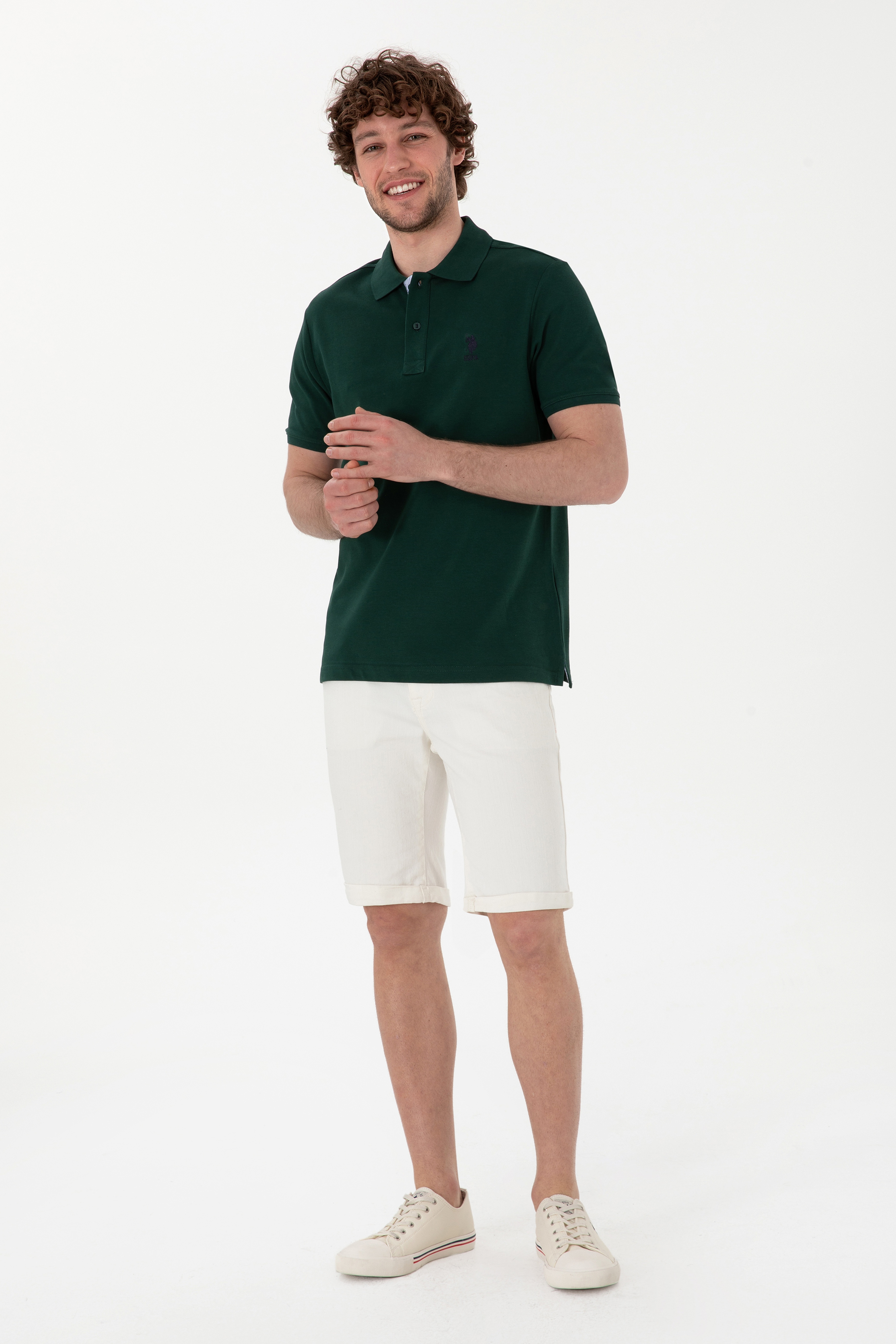 Erkek Regular Fit Polo Yaka Koyu Yeşil Basic Tişört - Image 4