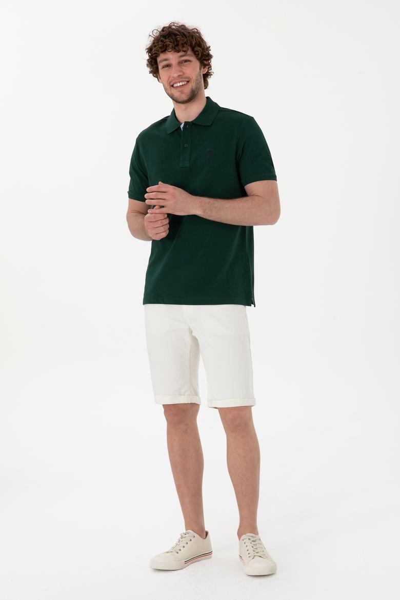 Erkek Regular Fit Polo Yaka Koyu Yeşil Basic Tişört - 50298031268