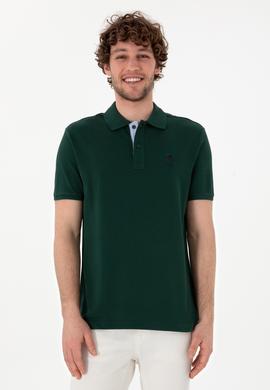 Erkek Regular Fit Polo Yaka Koyu Yeşil Basic Tişört - 50298031268