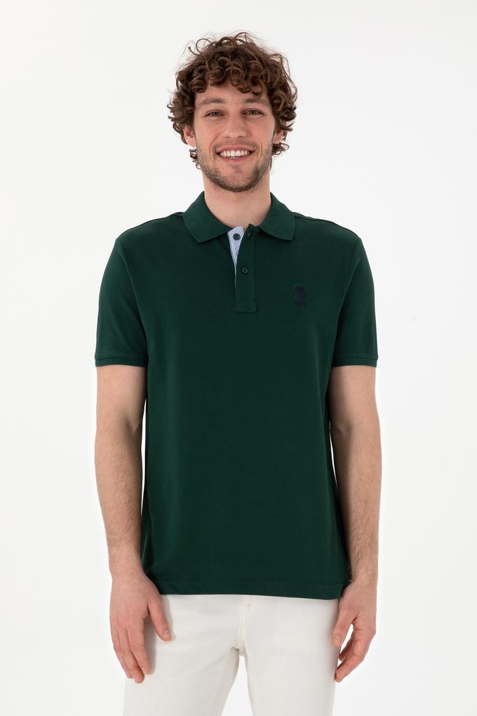 Erkek Regular Fit Polo Yaka Koyu Yeşil Basic Tişört