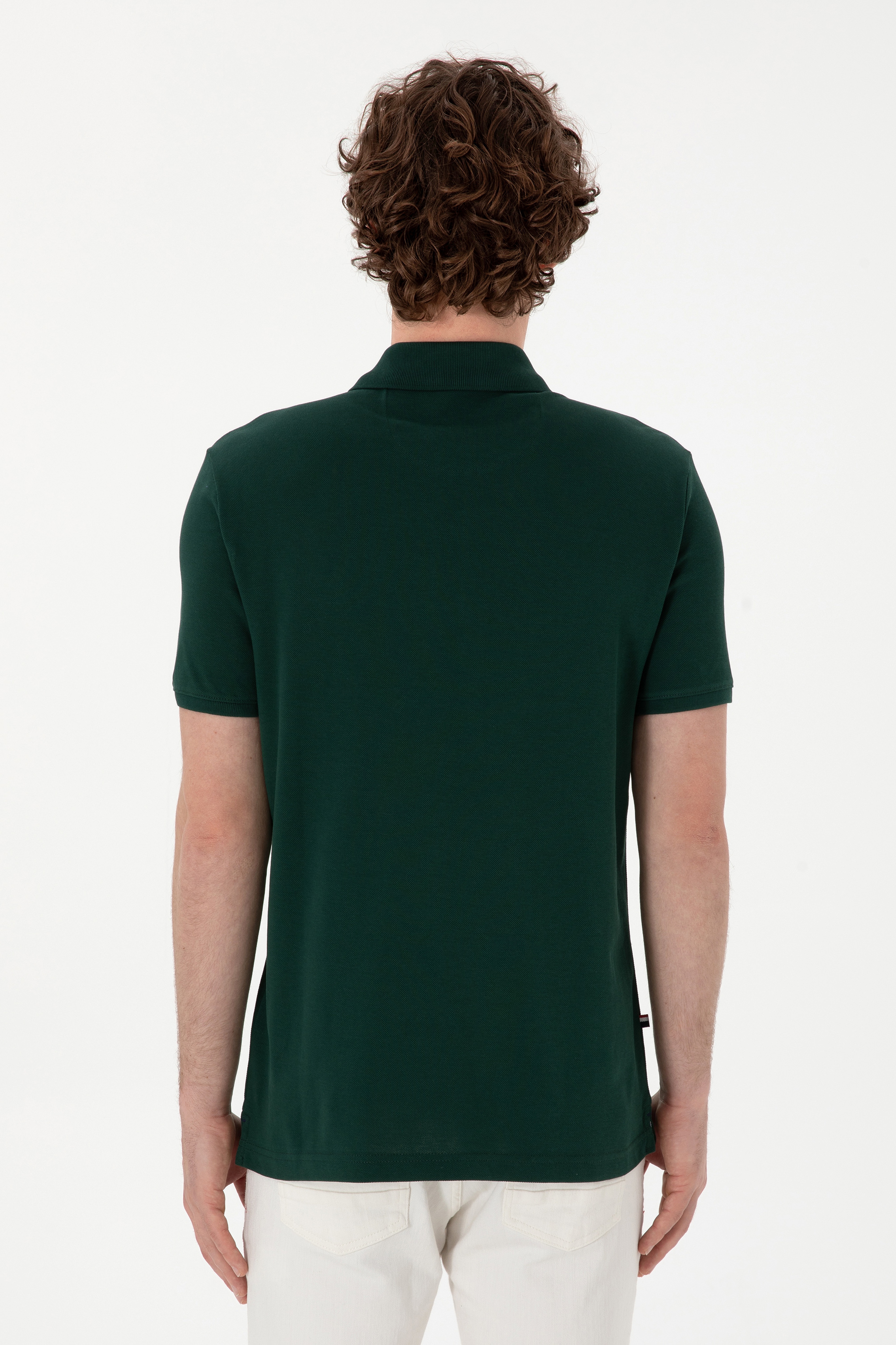 Erkek Regular Fit Polo Yaka Koyu Yeşil Basic Tişört