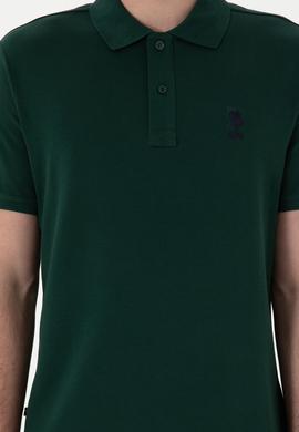 Erkek Regular Fit Polo Yaka Koyu Yeşil Basic Tişört - 50298031268