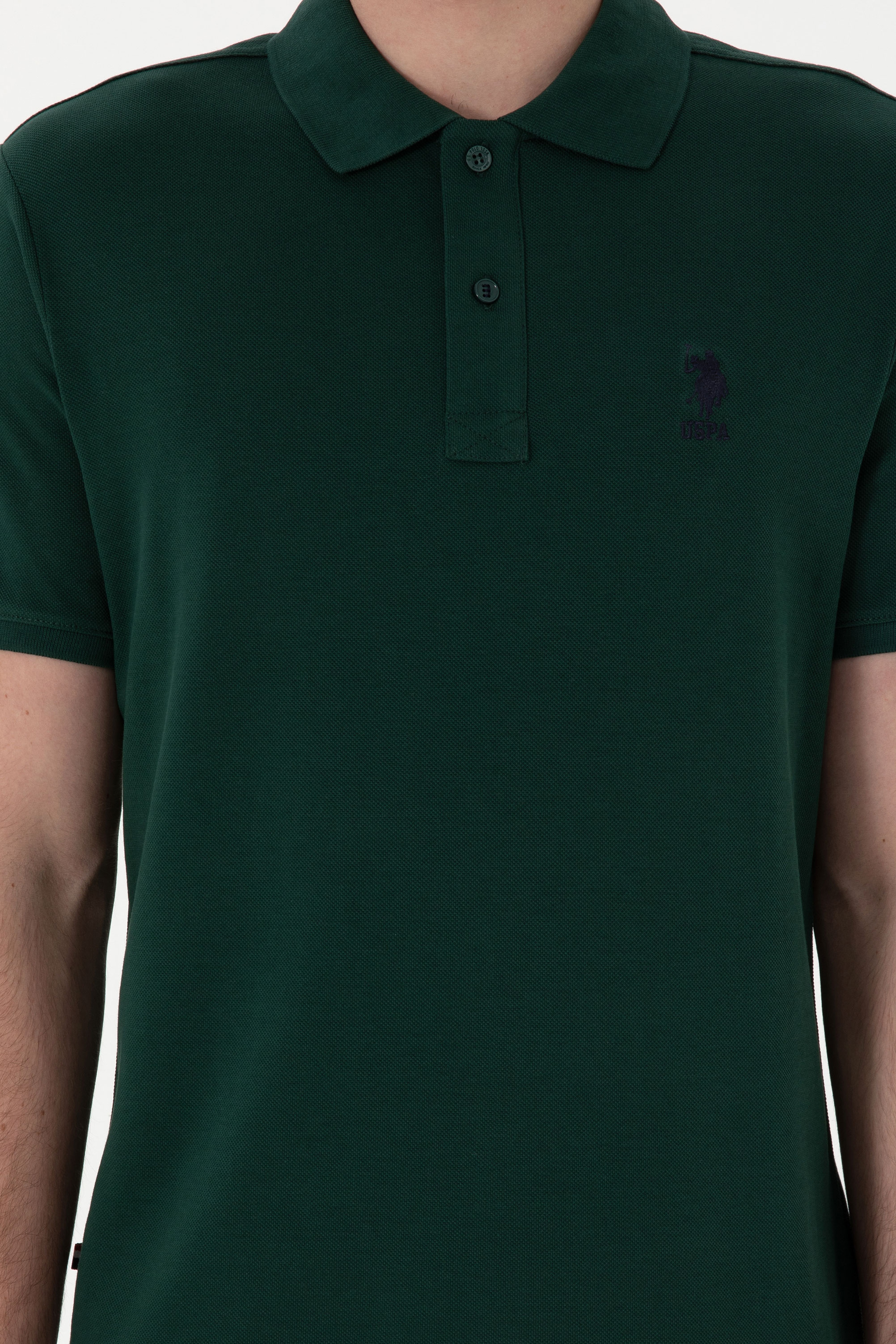 Erkek Regular Fit Polo Yaka Koyu Yeşil Basic Tişört - Image 6