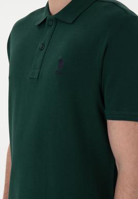 Erkek Regular Fit Polo Yaka Koyu Yeşil Basic Tişört - 50298031268