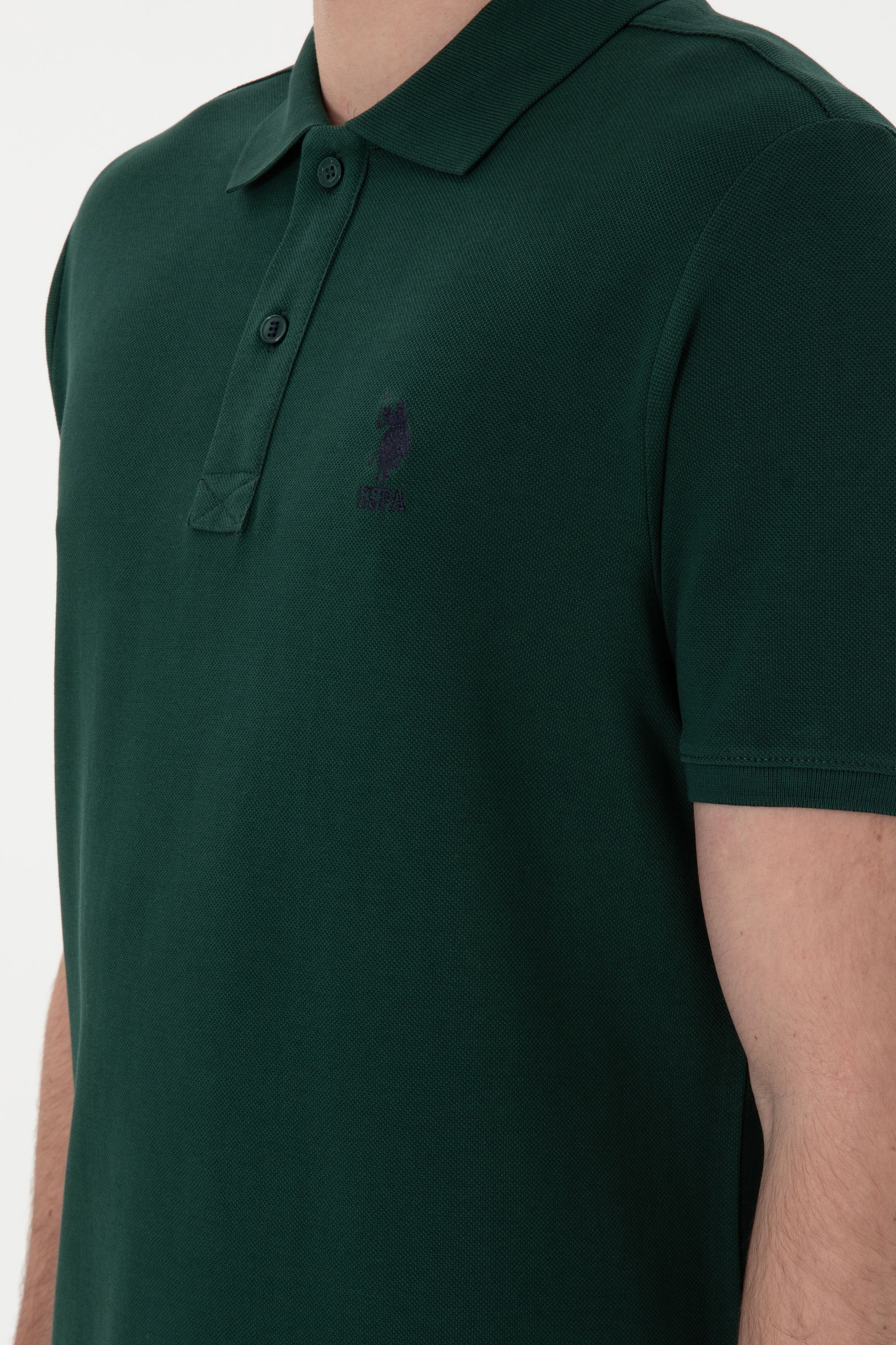 Erkek Regular Fit Polo Yaka Koyu Yeşil Basic Tişört - Image 7