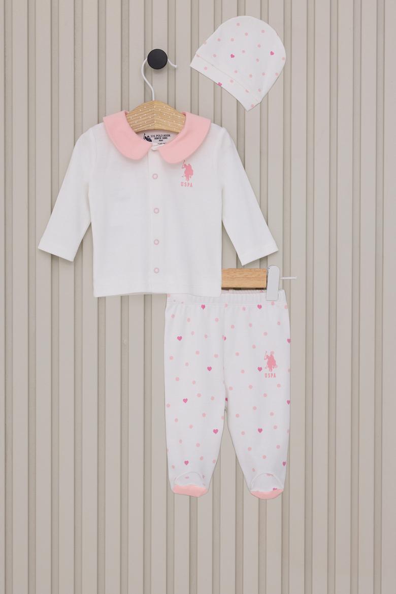 Kız Bebek Beyaz Puantiyeli 3'lü Pijama Takımı