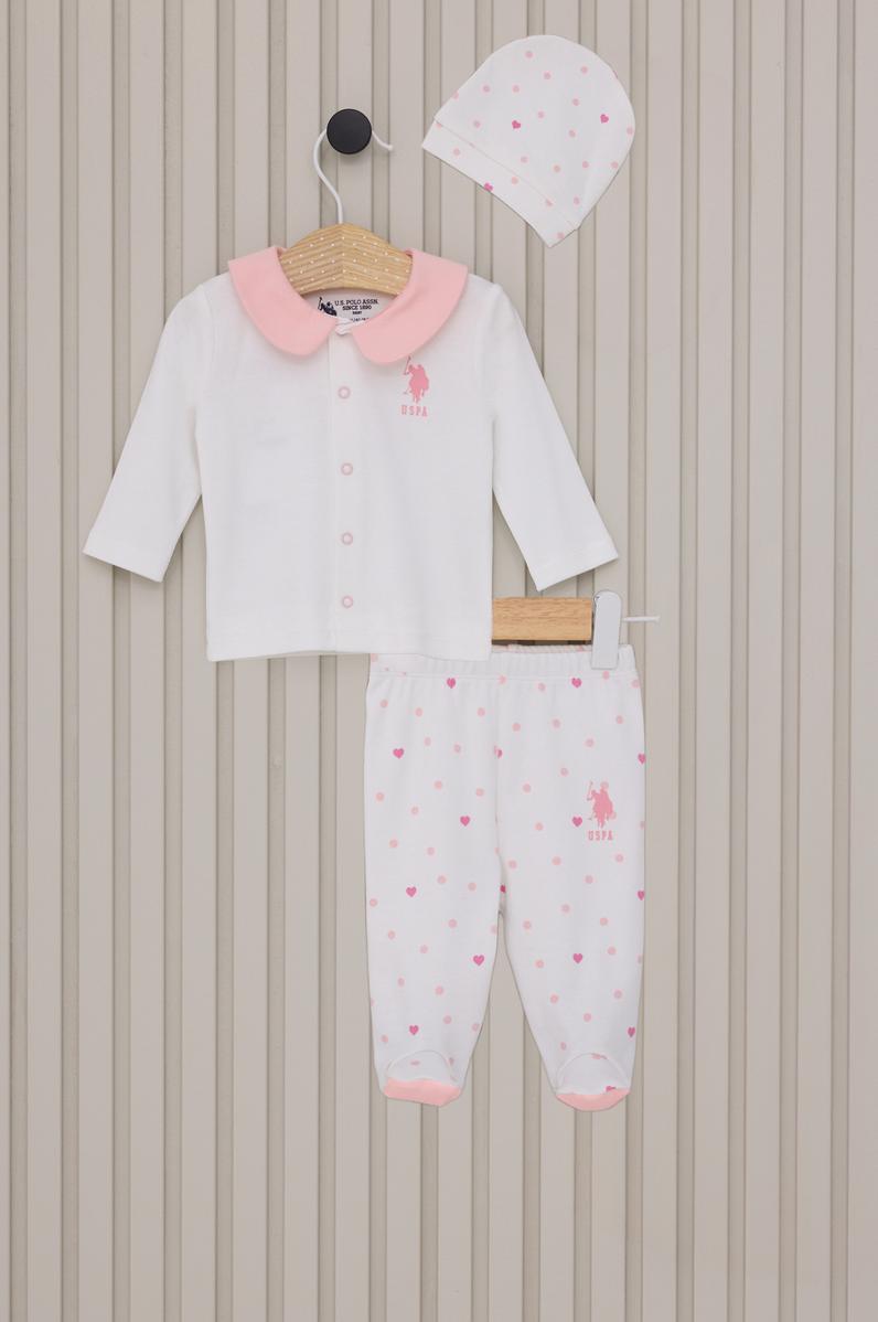 Kız Bebek Beyaz Puantiyeli 3'lü Pijama Takımı