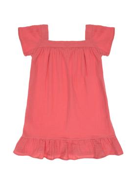 Kız Çocuk Pembe Kısa Kol Müslin Kumaş Dokuma Elbise - 50306602018