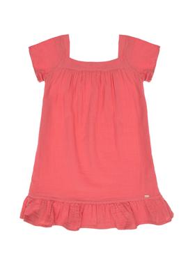 Kız Çocuk Pembe Kısa Kol Müslin Kumaş Dokuma Elbise - 50306602018