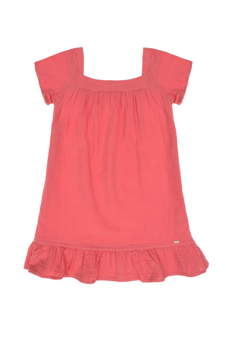 Kız Çocuk Pembe Kısa Kol Müslin Kumaş Dokuma Elbise - 50306602018