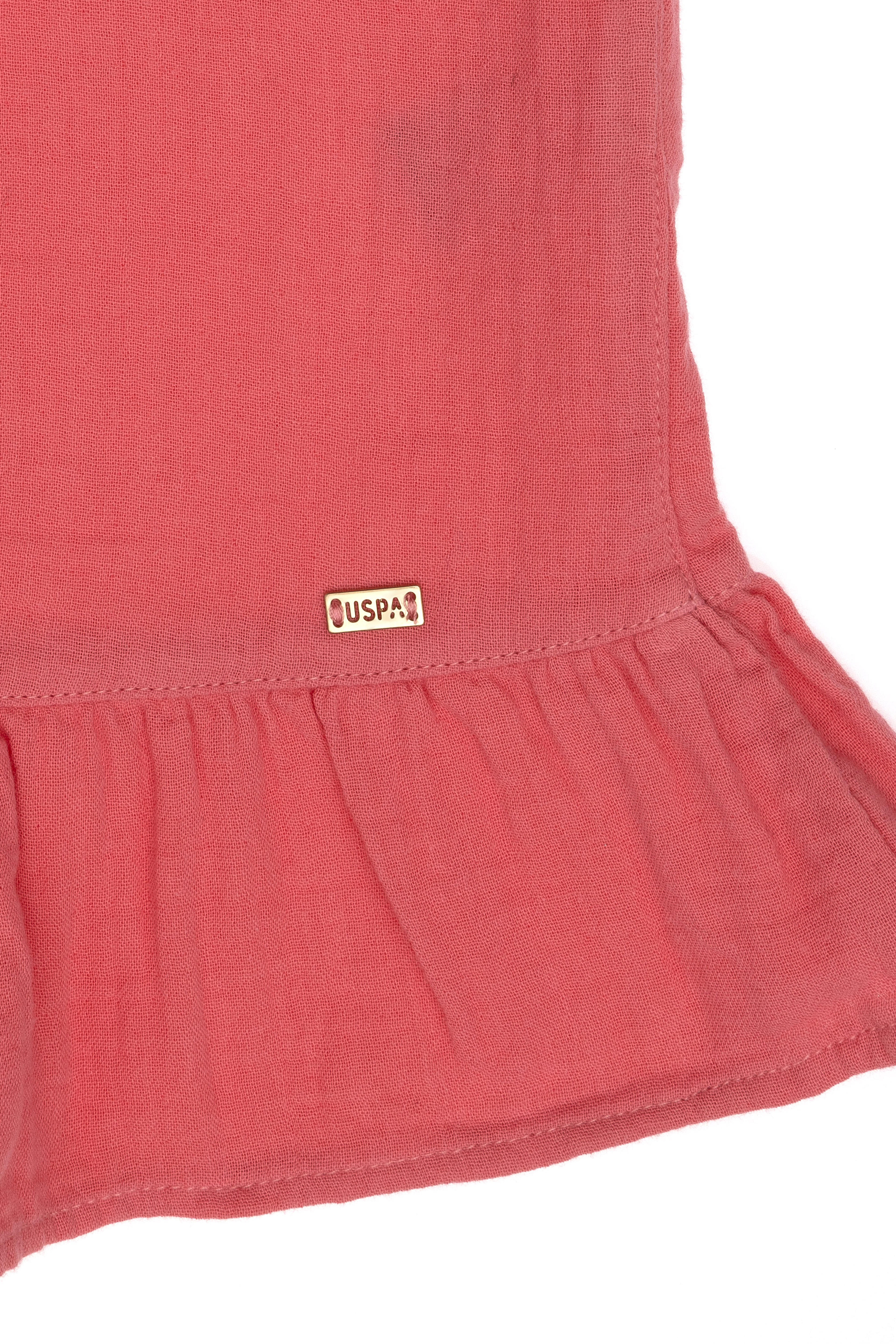 Kız Çocuk Pembe Kısa Kol Müslin Kumaş Dokuma Elbise - Image 5