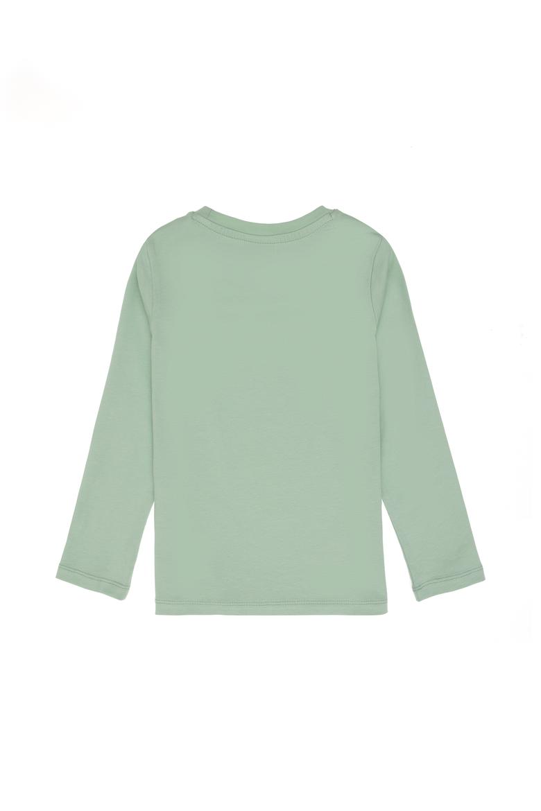 Kız Çocuk Su Yeşili Bisiklet Yaka Çiçek Baskılı Uzun Kol Tişört - 50313080017