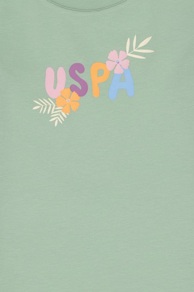 Kız Çocuk Su Yeşili Bisiklet Yaka Çiçek Baskılı Uzun Kol Tişört - 50313080017