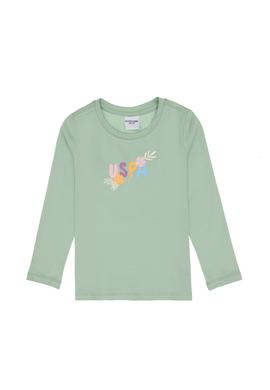 Kız Çocuk Su Yeşili Bisiklet Yaka Çiçek Baskılı Uzun Kol Tişört - 50313080017