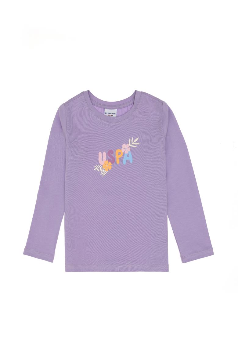 Kız Çocuk Lila Bisiklet Yaka Çiçek Baskılı Uzun Kol Tişört - 50313080001
