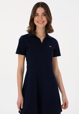 Kadın Lacivert Polo Yaka Mini Boy Örme Elbise - 50305854006