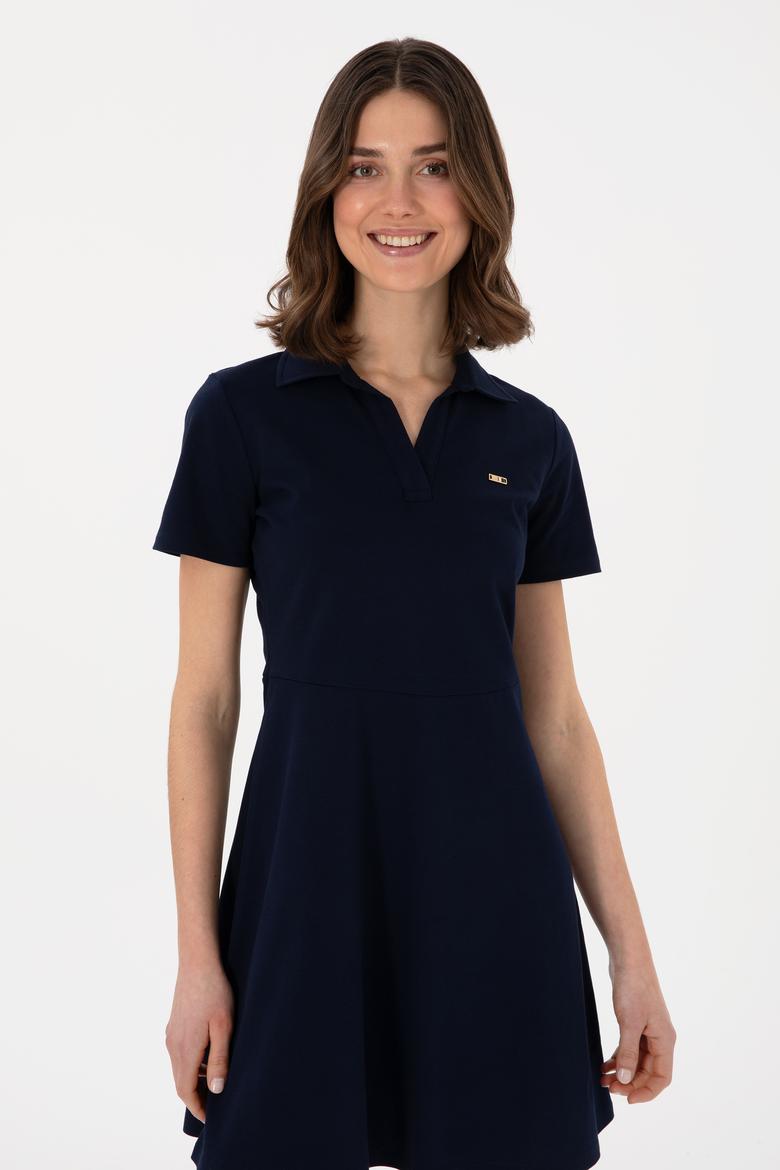 Kadın Lacivert Polo Yaka Mini Boy Örme Elbise - 50305854006