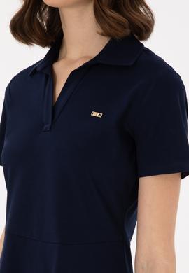 Kadın Lacivert Polo Yaka Mini Boy Örme Elbise - 50305854006