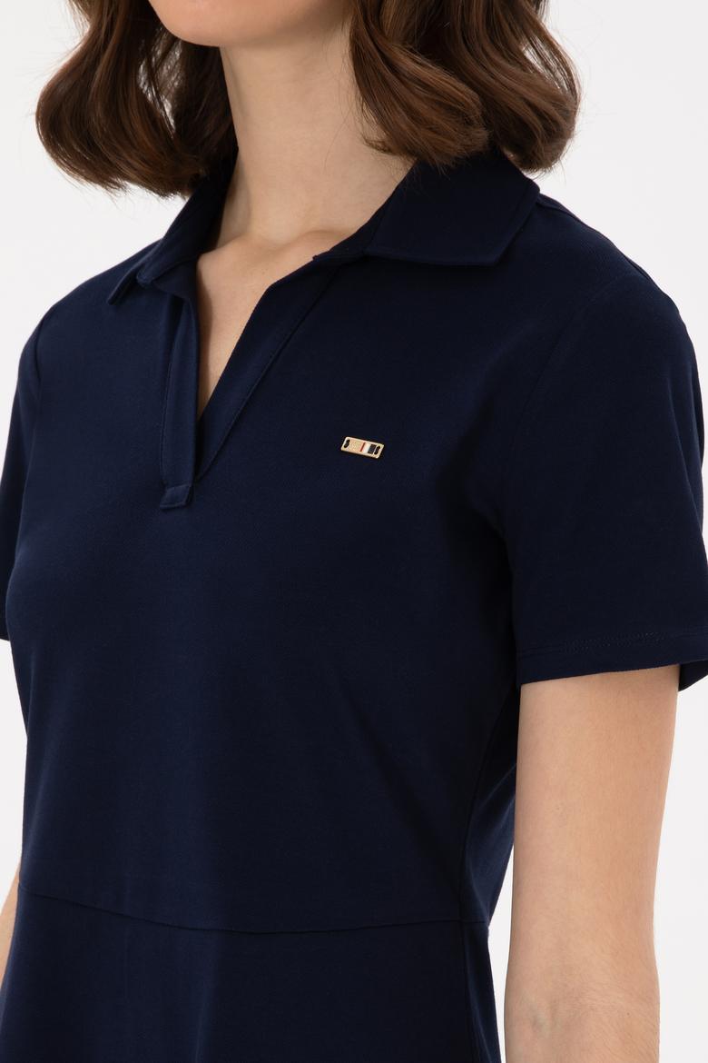 Kadın Lacivert Polo Yaka Mini Boy Örme Elbise - 50305854006