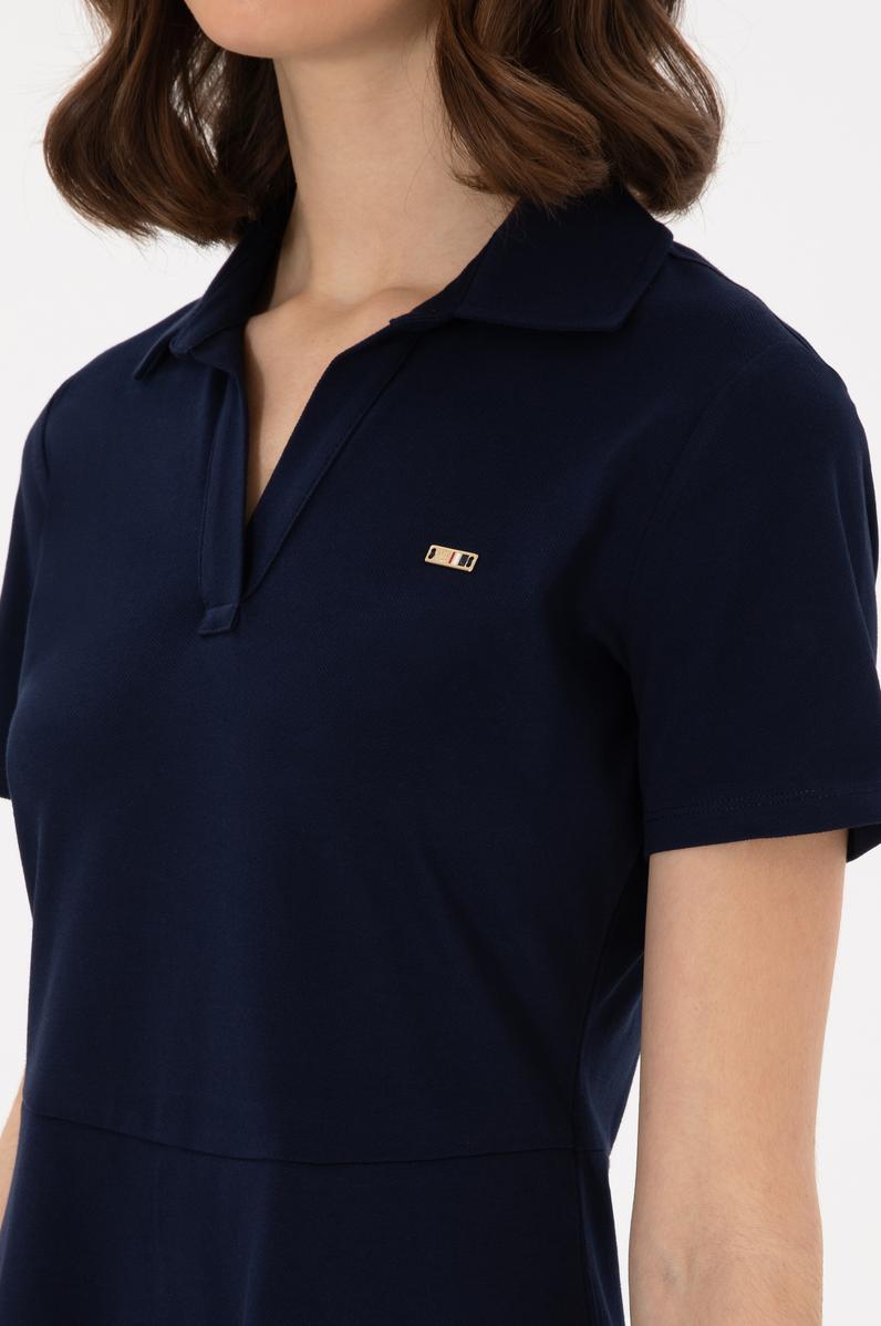 Kadın Lacivert Polo Yaka Mini Boy Örme Elbise