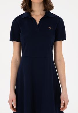 Kadın Lacivert Polo Yaka Mini Boy Örme Elbise - 50305854006