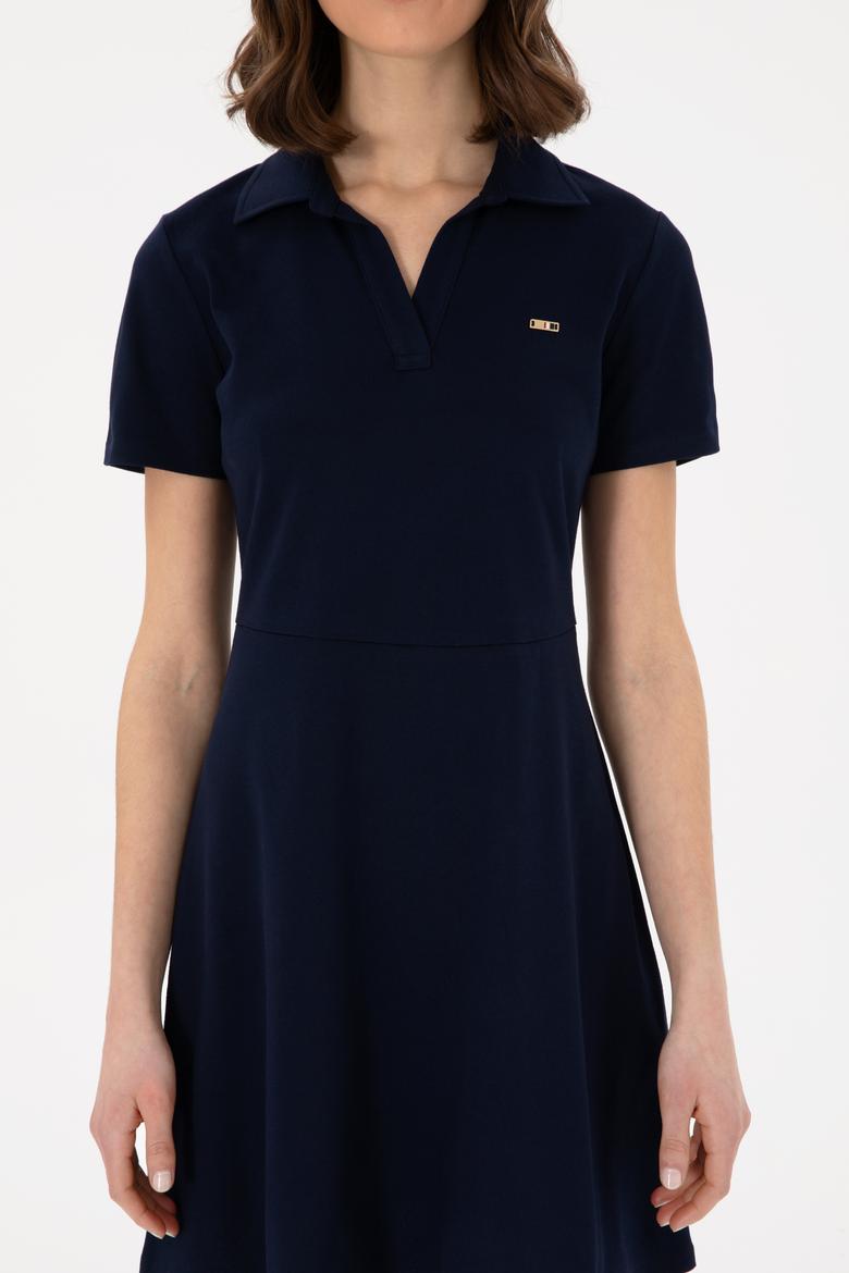 Kadın Lacivert Polo Yaka Mini Boy Örme Elbise - 50305854006