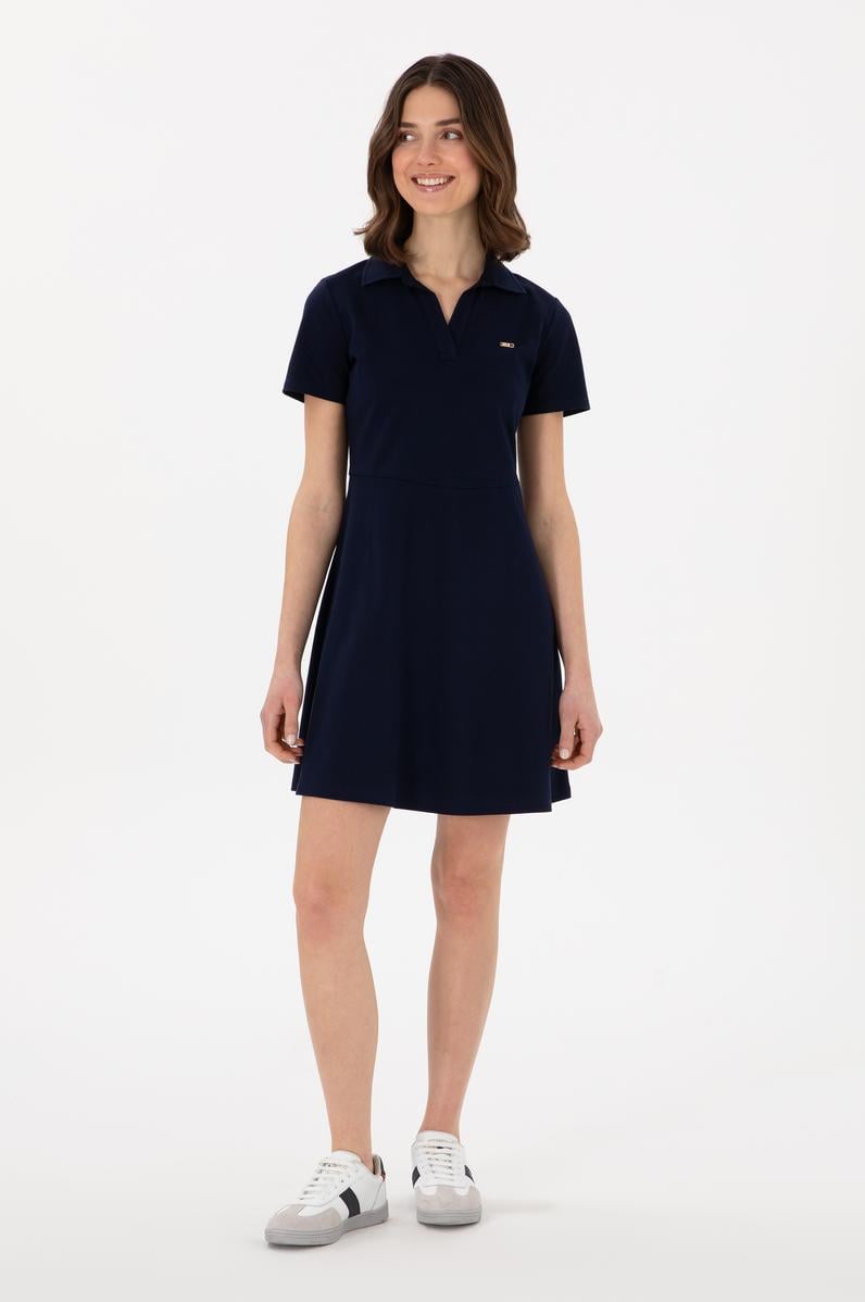 Kadın Lacivert Polo Yaka Mini Boy Örme Elbise