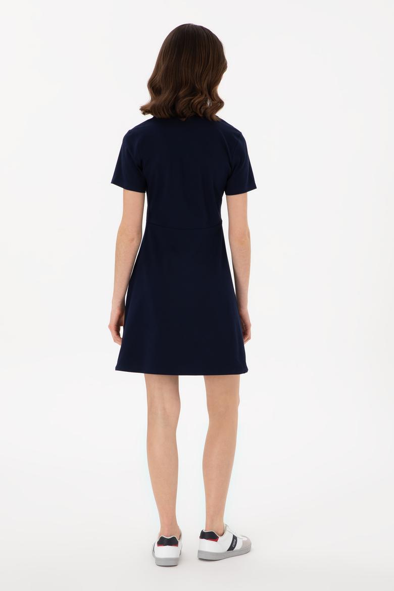 Kadın Lacivert Polo Yaka Mini Boy Örme Elbise - 50305854006