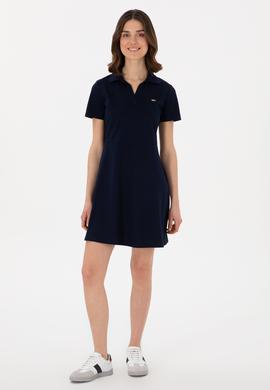 Kadın Lacivert Polo Yaka Mini Boy Örme Elbise - 50305854006