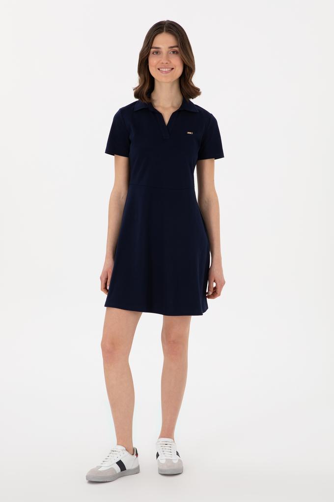 Kadın Lacivert Polo Yaka Mini Boy Örme Elbise