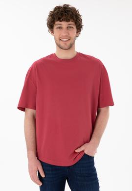 Erkek Long Fit Bisiklet Yaka Vişne Basic Tişört - 50305988078