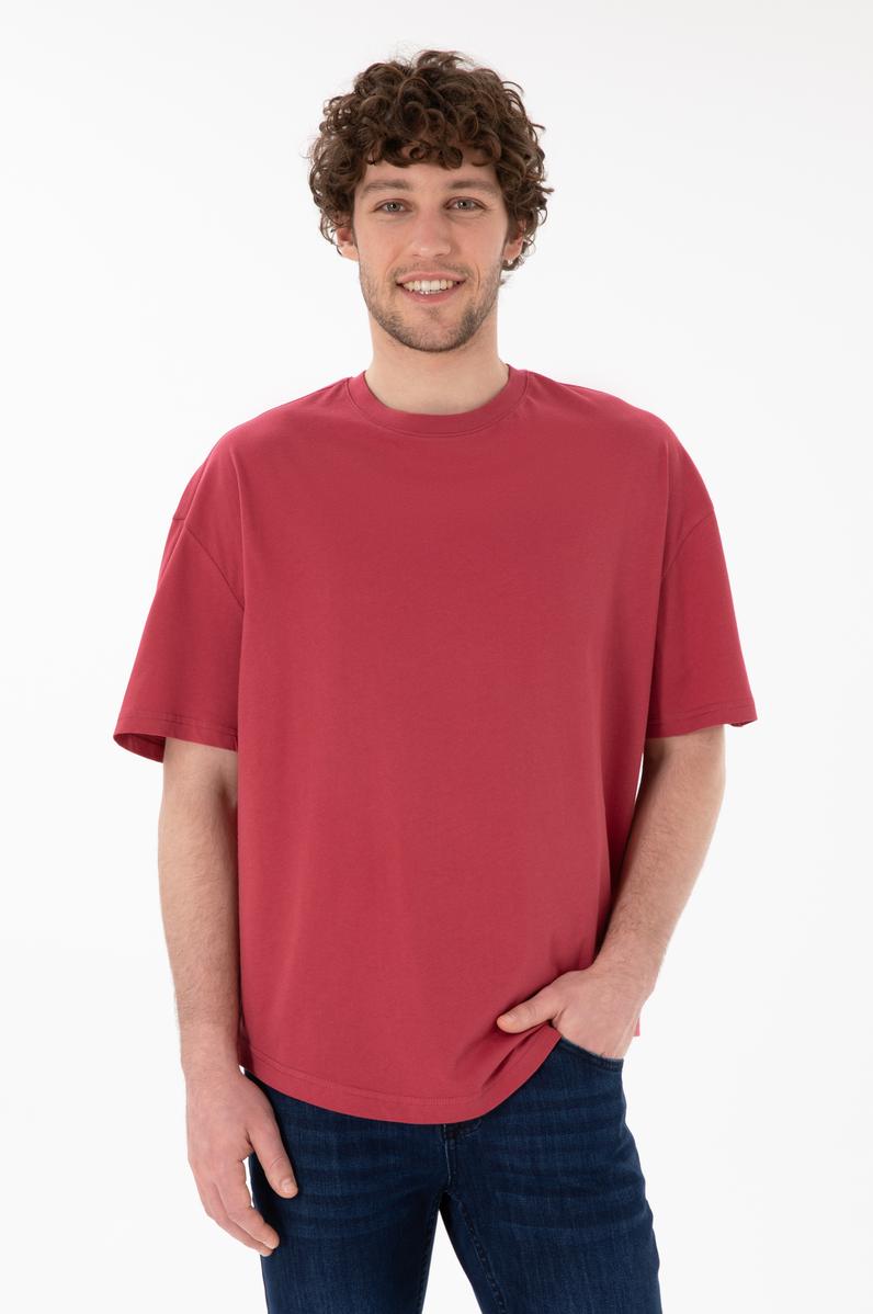 Erkek Long Fit Bisiklet Yaka Vişne Basic Tişört