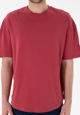 Erkek Long Fit Bisiklet Yaka Vişne Basic Tişört - 50305988078