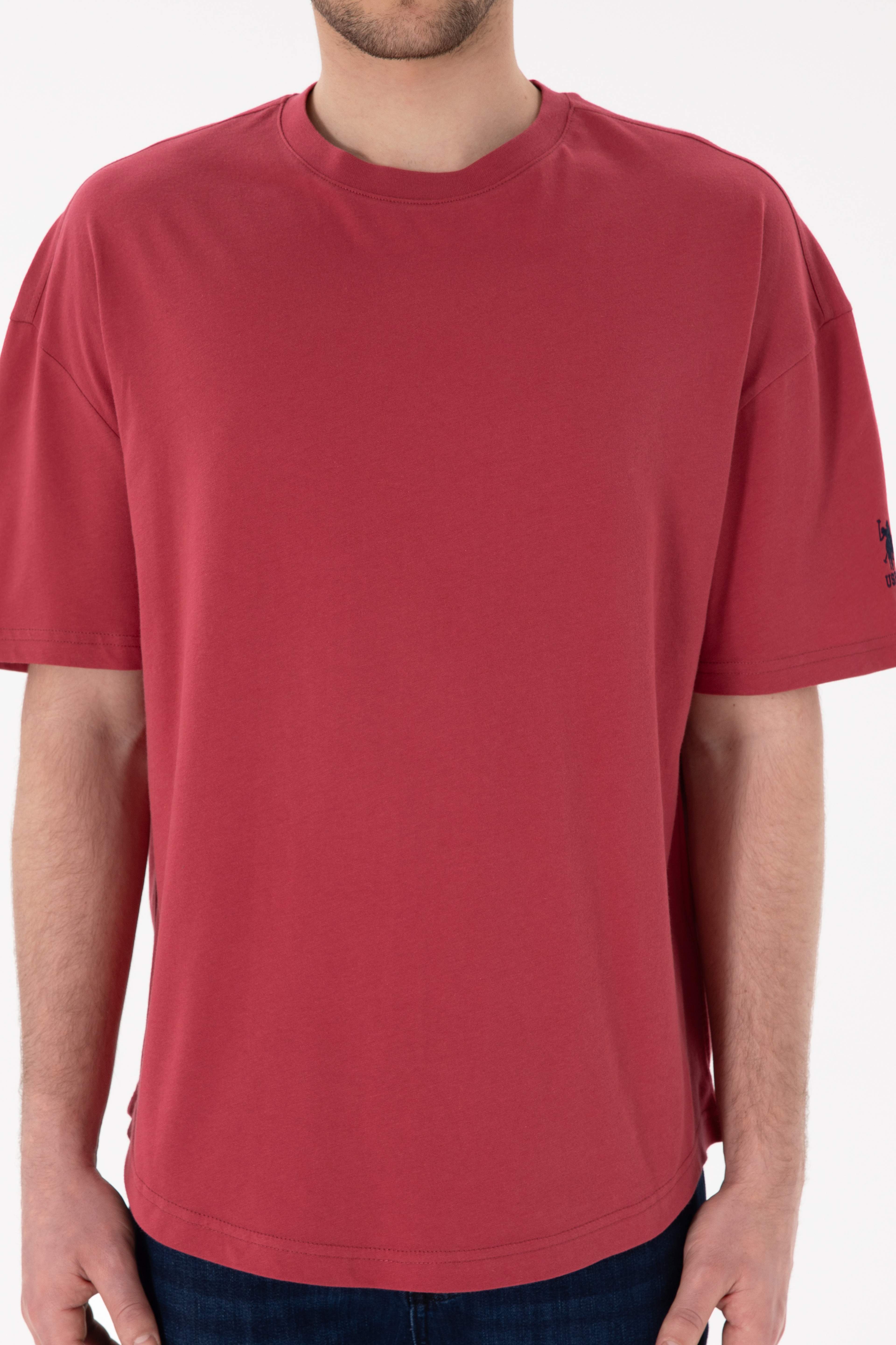 Erkek Long Fit Bisiklet Yaka Vişne Basic Tişört - Image 7