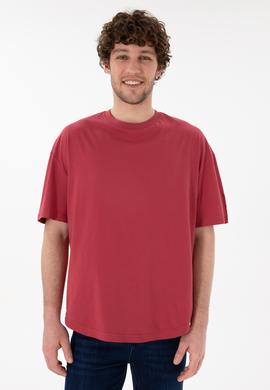 Erkek Long Fit Bisiklet Yaka Vişne Basic Tişört - 50305988078