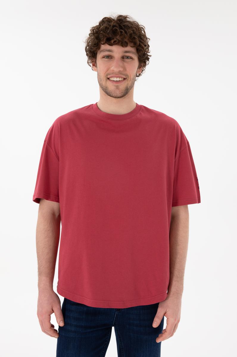 Erkek Long Fit Bisiklet Yaka Vişne Basic Tişört