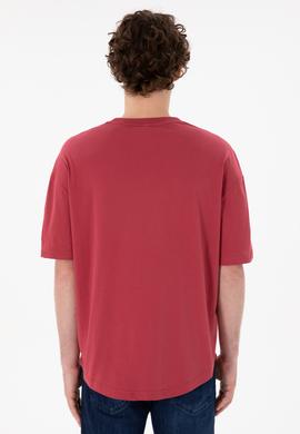 Erkek Long Fit Bisiklet Yaka Vişne Basic Tişört - 50305988078