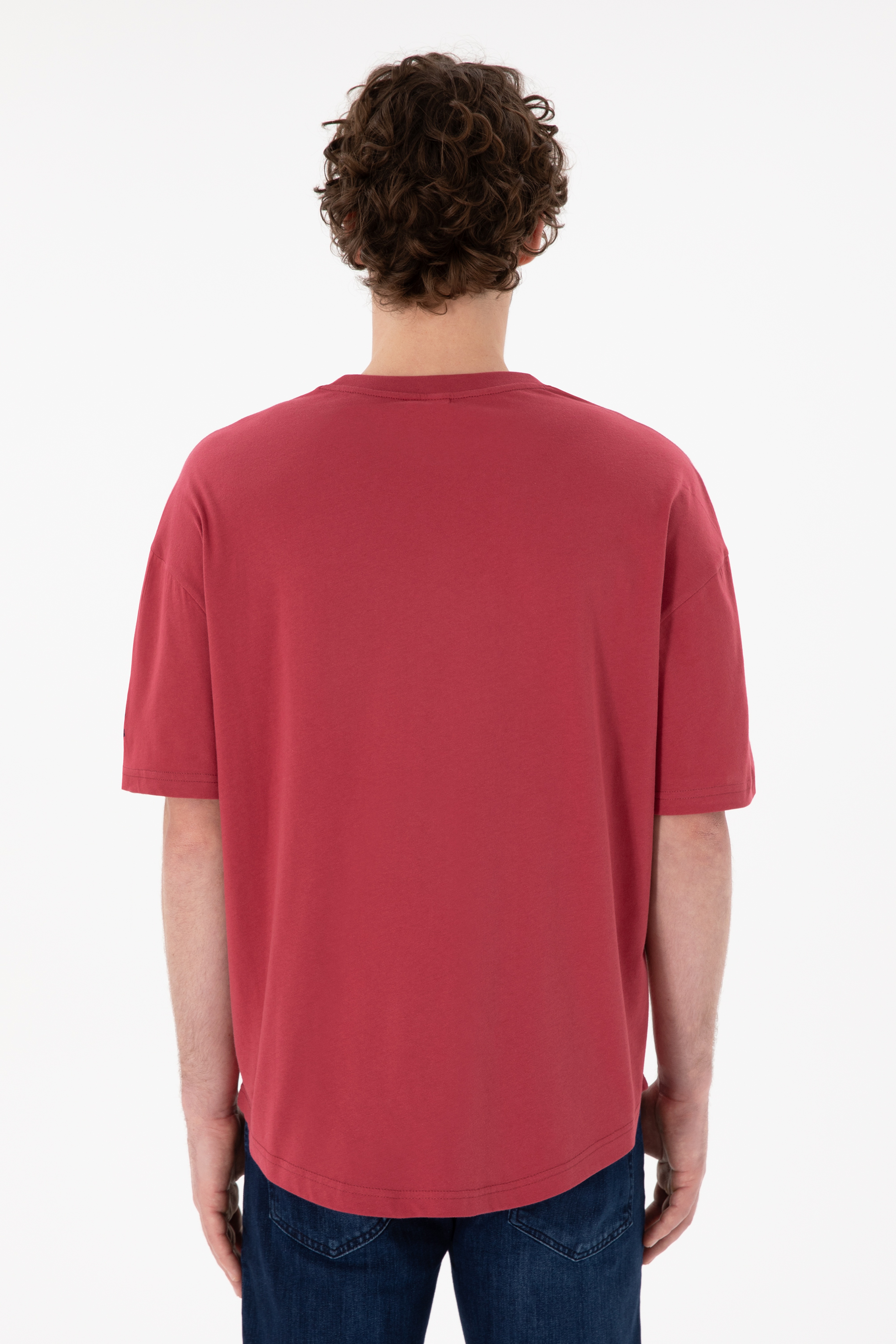 Erkek Long Fit Bisiklet Yaka Vişne Basic Tişört - Image 6