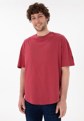 Erkek Long Fit Bisiklet Yaka Vişne Basic Tişört - 50305988078