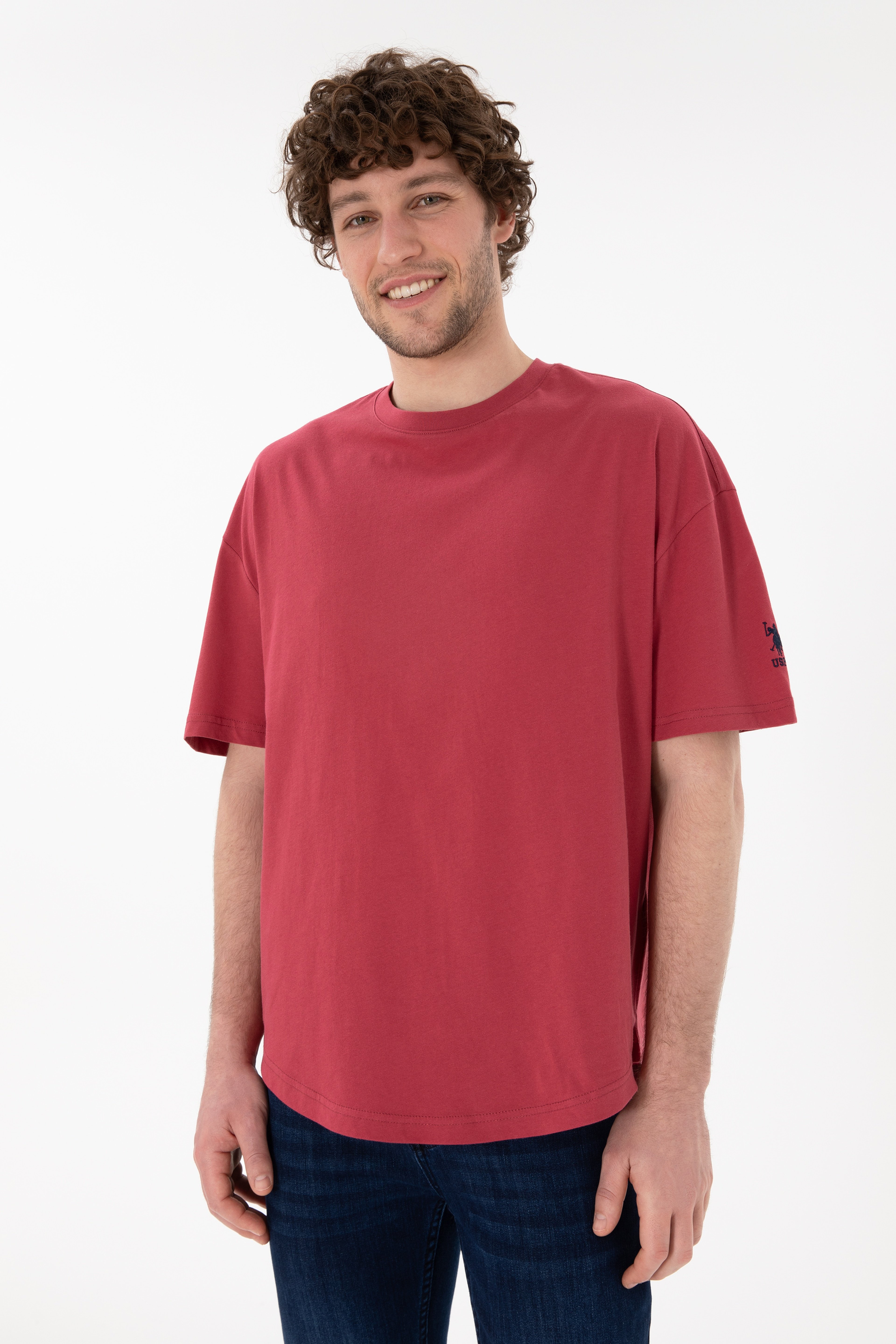 Erkek Long Fit Bisiklet Yaka Vişne Basic Tişört
