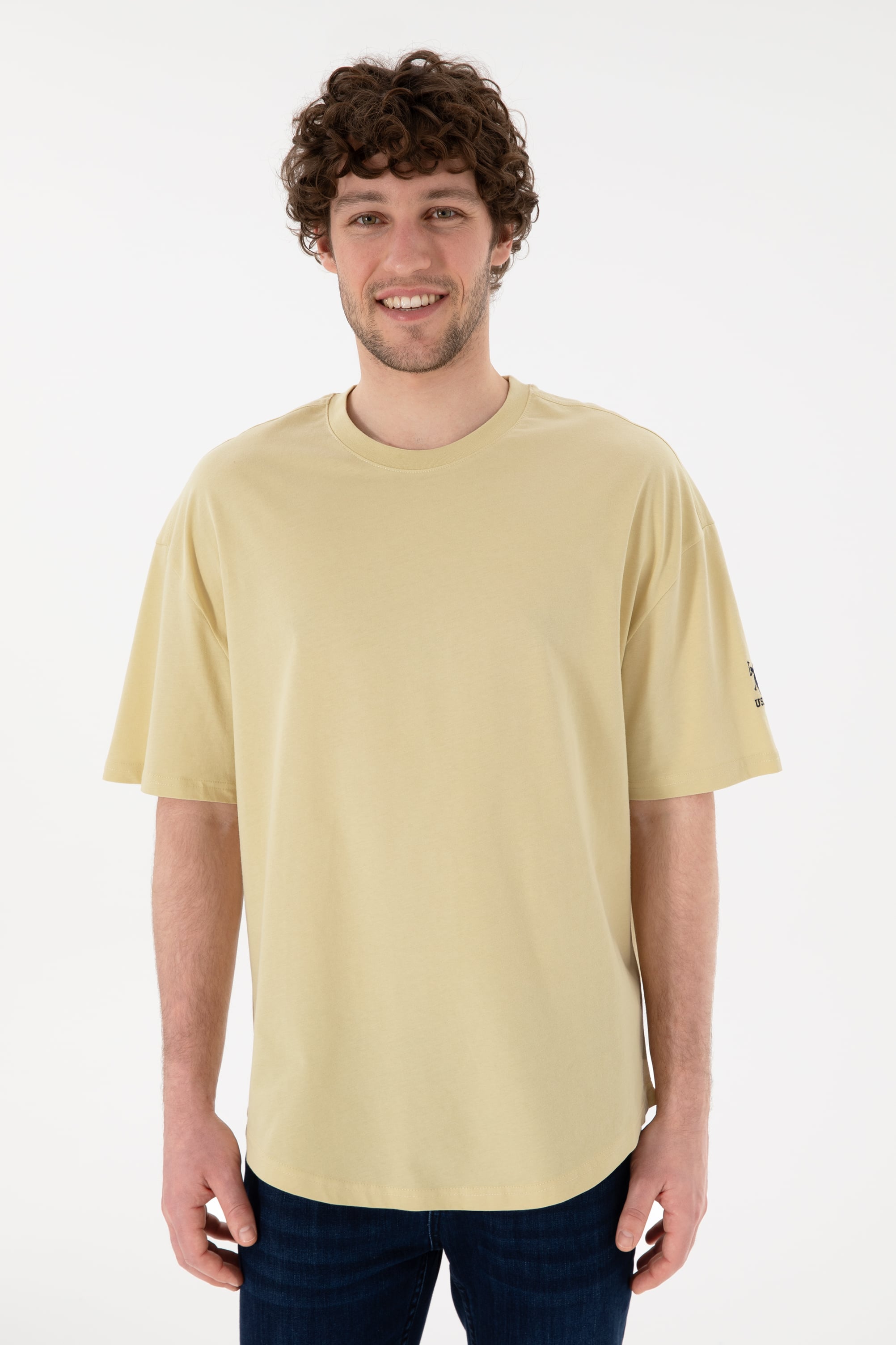 Erkek Long Fit Bisiklet Yaka Açık Haki Basic Tişört - Image 4