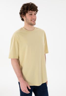 Erkek Long Fit Bisiklet Yaka Açık Haki Basic Tişört - 50305988096