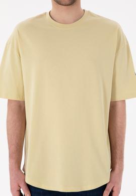 Erkek Long Fit Bisiklet Yaka Açık Haki Basic Tişört - 50305988096