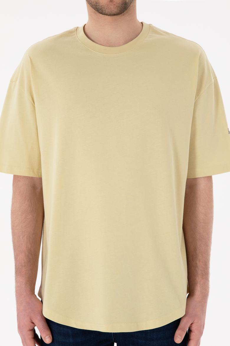 Erkek Long Fit Bisiklet Yaka Açık Haki Basic Tişört - 50305988096